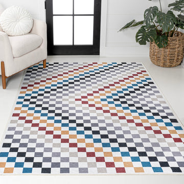 Ainsley Modern Cottage Checkerboard Washable Area Rug